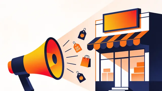 Megafone divulgando ofertas de um supermercado de bairro