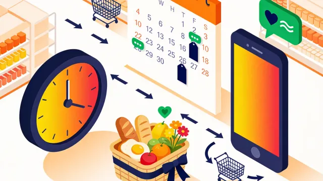 Relógio ao lado de um celular com oferta de supermercado