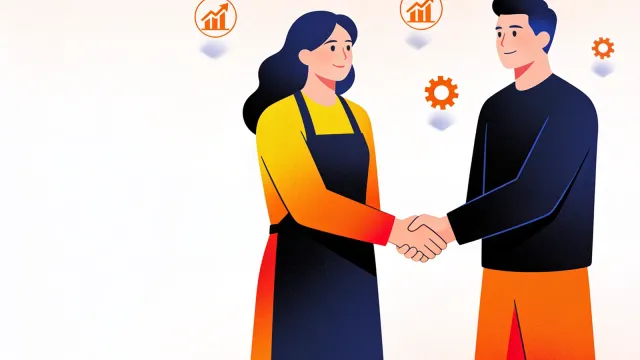 Aperto de mão entre dono de mercado e equipe de marketing